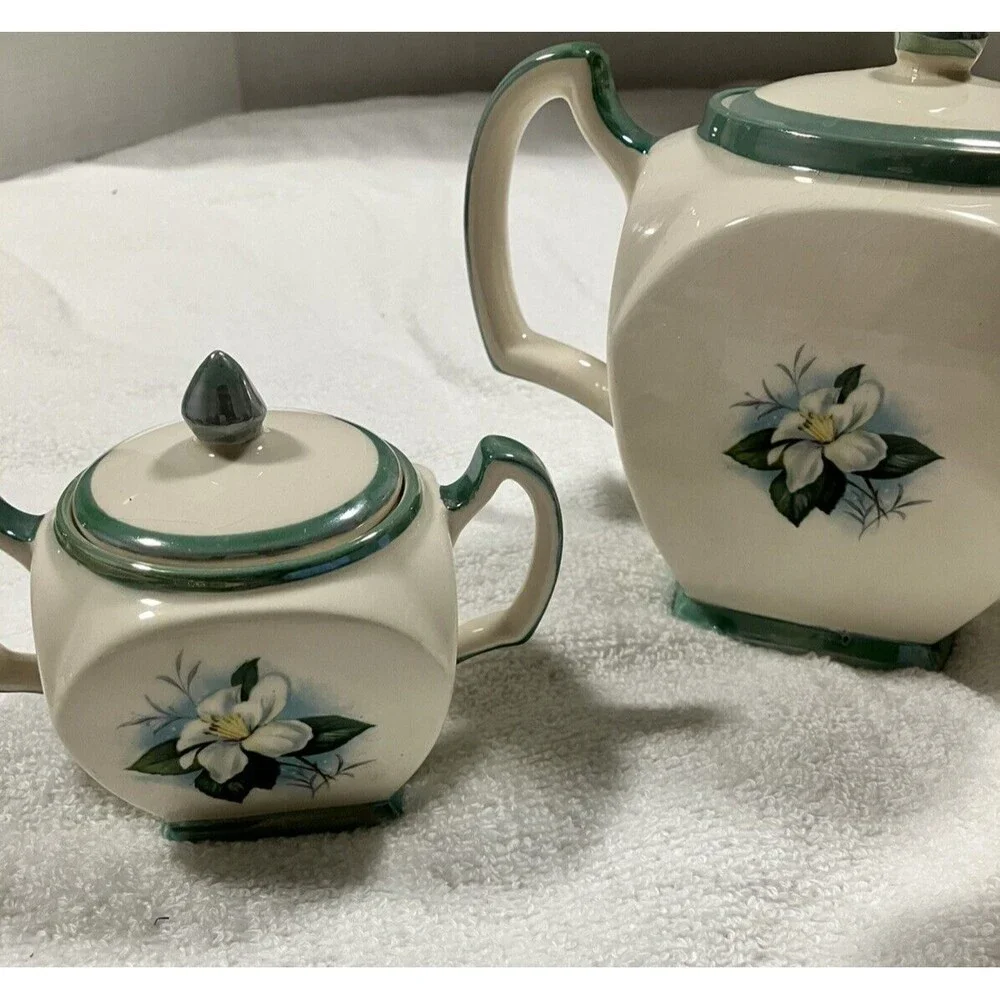 Vintage Iridescent Flower Tea Pot W/Creamer And Sugar Bowl - Made In England